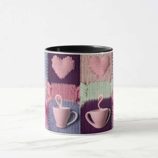 Cozy Knit Heart Patchwork Pink Mugs Combo Set (Centre)