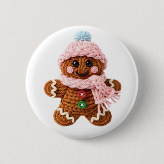 Cozy Knitted Gingerbread Winter Character Ronde Button 5,7 Cm