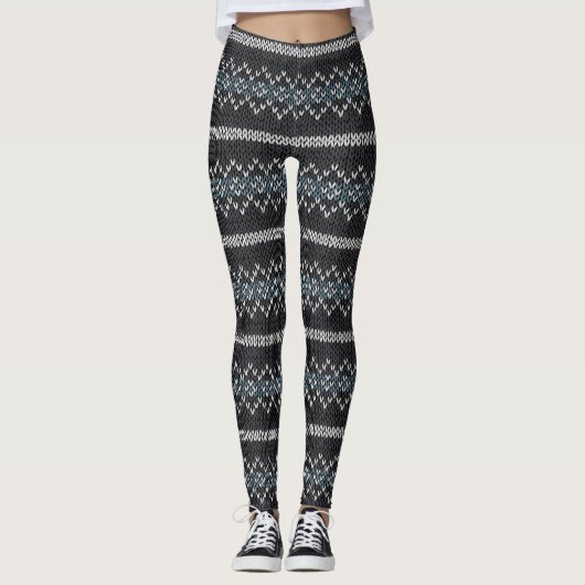 Cozy Knitted Pattern Black and Gray  Leggings (Voorkant)