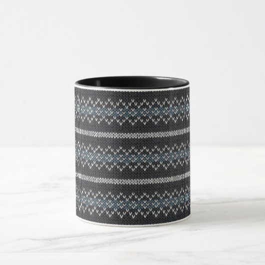 Cozy Knitted Pattern Black and Gray Mug (Centre)
