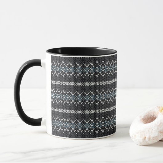 Cozy Knitted Pattern Black and Gray Mug Mok (Met donut)