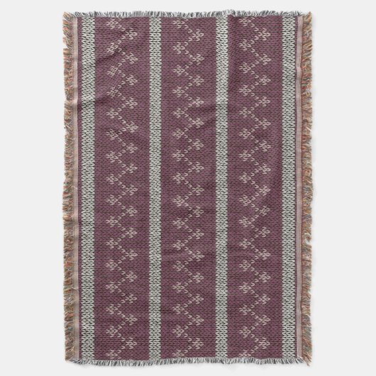 Cozy Knitted Pattern Throw Blanket in Burgundy Deken (Voorkant Verticaal)