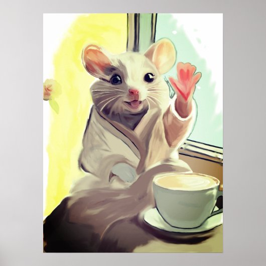 Cozy Morning Mouse Poster – schattige dierenkunst (Voorkant)
