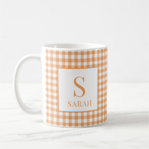 Cozy Oranje Gingham Plaid Monogram Naam Koffiemok
