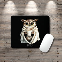 Cozy Owl with Coffee Mug Mouse Pad