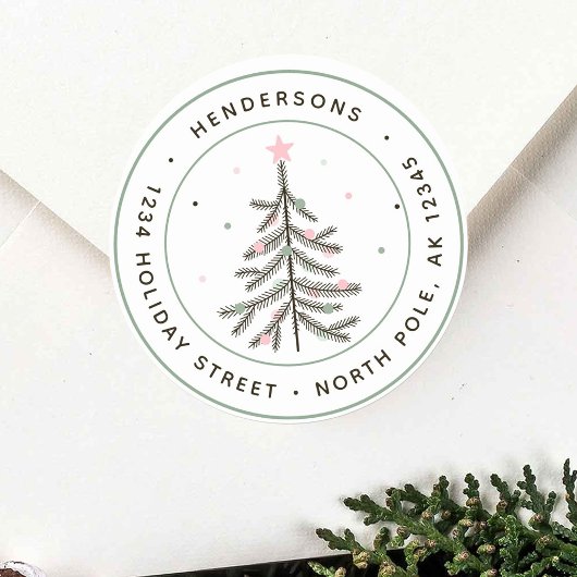 Cozy Pastel kerstboom Return-adres Ronde Sticker