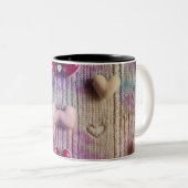 Cozy Pastel Knit Texture Multi Heart Two-Tone Mug (Devant droit)