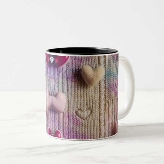 Cozy Pastel Knit Texture Multi Heart Two-Tone Mug (Devant droit)