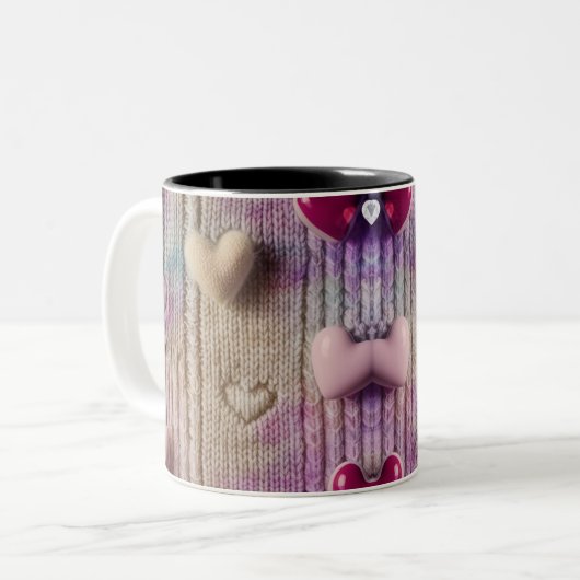 Cozy Pastel Knit Texture Multi Heart Two-Tone Mug (Devant gauche)