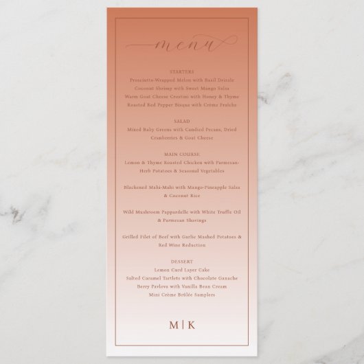 Cozy Peach Classic Wedding Menu (Voorkant)