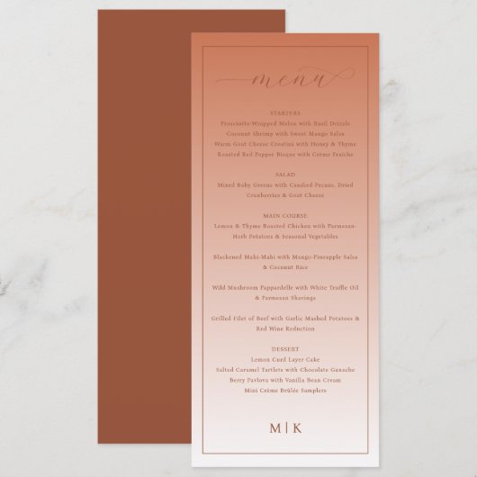 Cozy Peach Classic Wedding Menu (Devant / Derrière)