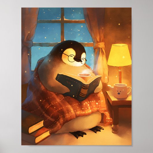Cozy Penguin Reading Nursery Wall Art Print Poster (Devant)