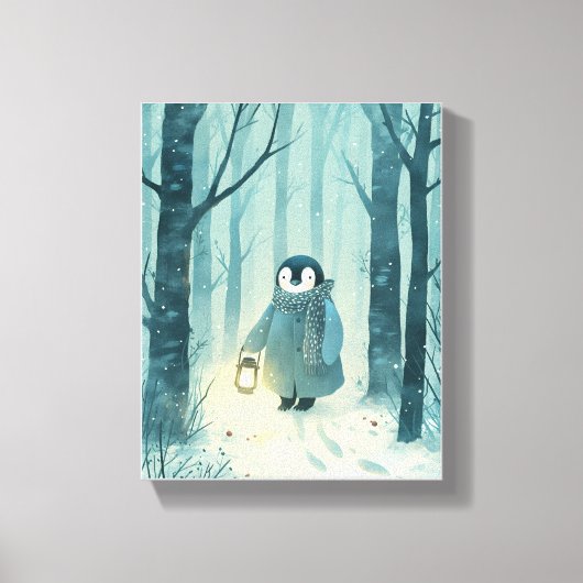 Cozy Penguin Winter Nursery Wall Art Canvas Art (Voorkant)