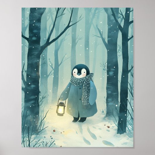 Cozy Penguin – Winter Nursery Wall Art Poster (Devant)