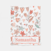 Cozy Personalized Floral Heart Fleece Deken (Voorkant)