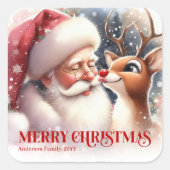 Cozy Personalized Santa and Rudolph Winter Sticker (Devant)