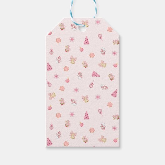 Cozy Pink Christmas Pattern Cadeaulabel (Voorkant)