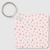 Cozy Pink Christmas Pattern Sleutelhanger (Voorkant)
