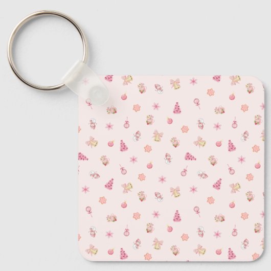 Cozy Pink Christmas Pattern Sleutelhanger (Voorkant)