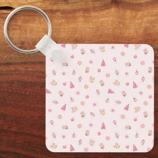 Cozy Pink Christmas Pattern Sleutelhanger (Voorkant)