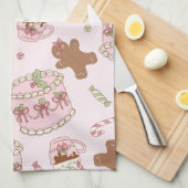 Cozy Pink Pastel Cake & Bow Christmas Apron Theedoek (Quarter Fold)