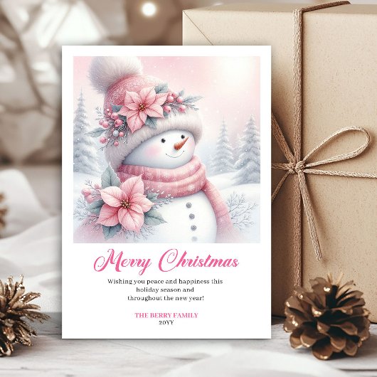 Cozy Pink Snowman Kids Download Christmas Greeting Feestdagenkaart