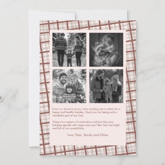 Cozy Plaid Gingham Christmas Custom Photo Collage Feestdagenkaart (Achterkant)