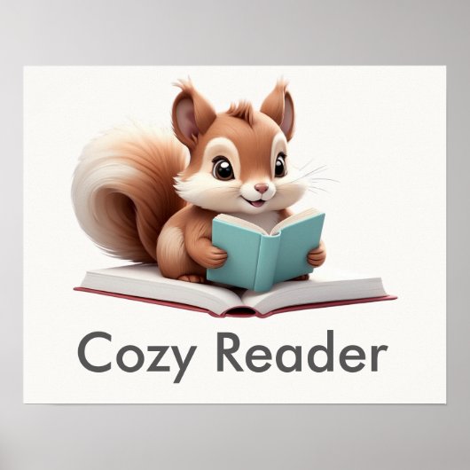 Cozy Reader Squirrel Woodland Nursery Poster (Voorkant)