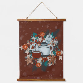 Cozy Red Cottagecore Winter Tea Scene  Hangend Wandkleed