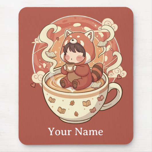 Cozy Red Panda Brew Office Mouse Pad Muismat (Voorkant)