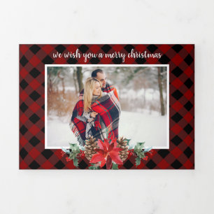 Cozy red plaid multi-foto Kerstmis Drieluik Wenskaart