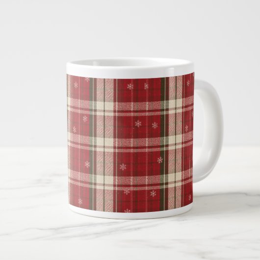 Cozy Red Plaid Snowflake Holiday Mug (Devant droit)