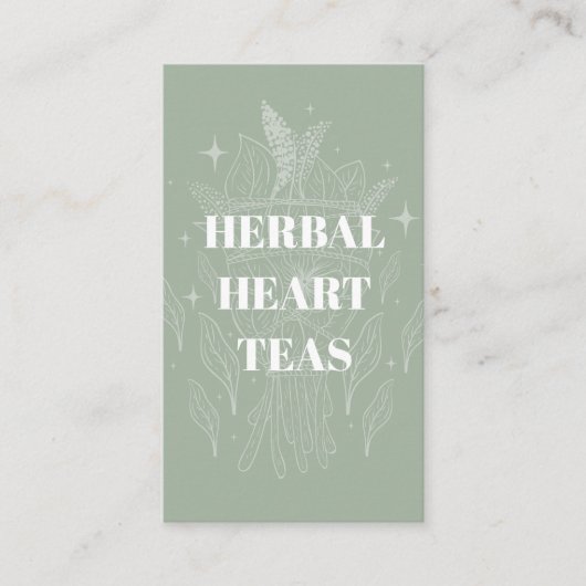 Cozy Sage Green Herbal Tea Shop Herb Bundle Visitekaartje (Voorkant)