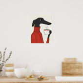 Cozy Saluki Coffee Illustration Poster (Keuken)