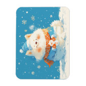 Cozy Samoyed Dog with Mini Snowman Magneet (Verticaal)