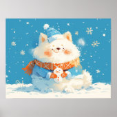 Cozy Samoyed Dog with Mini Snowman Poster (Voorkant)