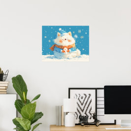 Cozy Samoyed Dog with Mini Snowman Poster