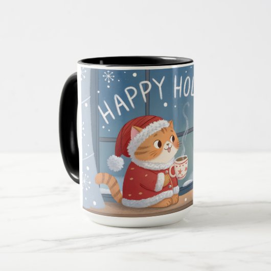 Cozy Santa Cat Holiday Mug Mok (Voorkant links)
