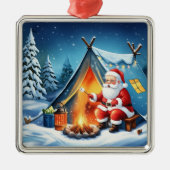 Cozy Santa Winter Camping Adventure Metalen Ornament (Voorkant)