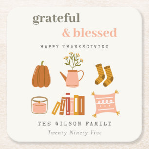 Cozy Scandi Autumn Essential Blush Thanksgiving Vierkante Kartonnen Onderzetter