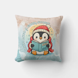 Cozy Scholar Penguin Reading Book Throw Pillow Kussen