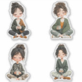 Cozy Sitting Chibi Girl Coffee Sticker Sheet (Devant)