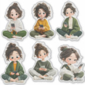 Cozy Sitting Chibi Girl Sticker Sheet  (Devant)