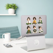 Cozy Sitting Chibi Girl Sticker Sheet  (Ordinateur portable sur le bureau)