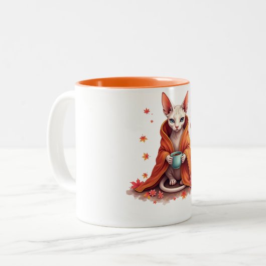 Cozy Sphynx Cat Mug - Autumn Fall Blanket & Coffee (Devant gauche)