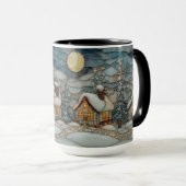 Cozy Stained Glass Snowy Village Holiday Mug (Devant droit)