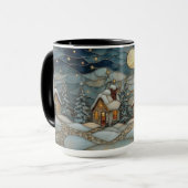 Cozy Stained Glass Snowy Village Holiday Mug (Devant gauche)