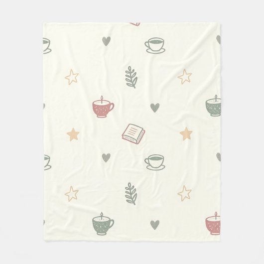 Cozy Tea Books Candle Pattern Soft Fleece Deken (Voorkant)