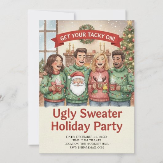 Cozy Ugly Sweater Holiday Party Hand Painted Kaart (Voorkant)