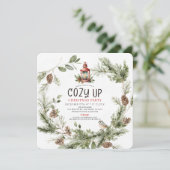 Cozy Up Greenery Wreath Christmas Holiday Party Kaart (Staand voorkant)